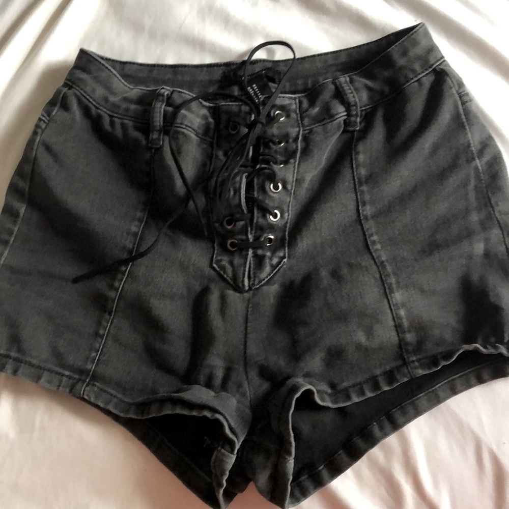 Black lace up high waisted shorts